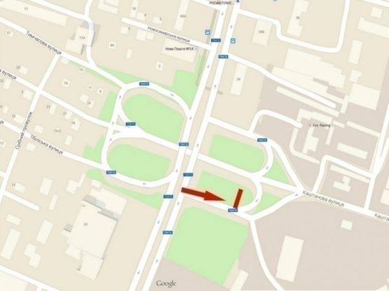 Схема рекламної площини за адресою вул. Каштанова - пр-т. Слобожанський, "Дом Торговлі"/ул. Каштановая - пр. газеты "Правда", "Дом Торговли"