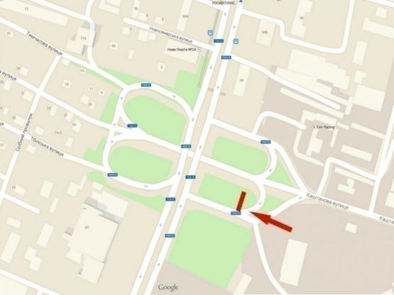 Схема рекламної площини за адресою вул. Каштанова - пр-т. Слобожанський, "Дом Торговлі"/ул. Каштановая - пр. газеты "Правда", "Дом Торговли"