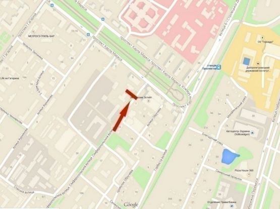 Схема рекламной плоскости по адресу вул. Сімферопольськая- пр-т. Д. Яворницького/ул. Симферопольская - пр. К. Маркса