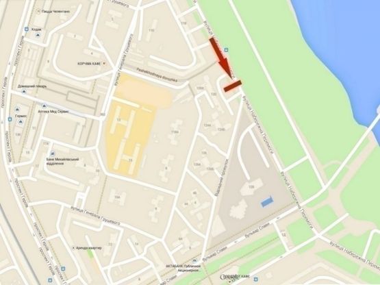 Схема рекламной плоскости по адресу вул. Наб. Перемоги, 120/ул. Наб. Победы, 120, МакДональдс, пляжи, супермаркет, клуб английского языка БигБен