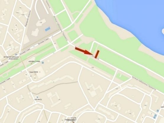 Схема рекламной плоскости по адресу вул. Наб. Перемоги, 130/ул. Наб. Победы, 130, шинный центр Bridgestone, рядом Южный мост