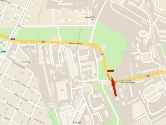 Схема рекламной плоскости по адресу вул. Шинна, 23/ул. Шинная, 23, между ул.ЗапШоссе и пр.Героев Сталинграда