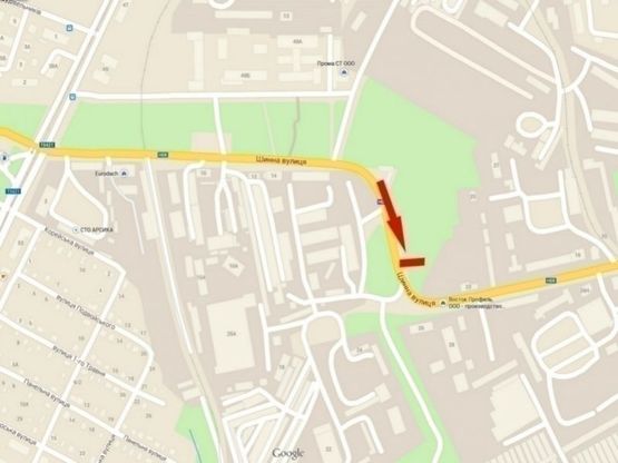 Схема рекламной плоскости по адресу вул. Шинна, 23/ул. Шинная, 23, между ул.ЗапШоссе и пр.Героев Сталинграда, заправка SOCAR, центры ремонта авто, автомагазины