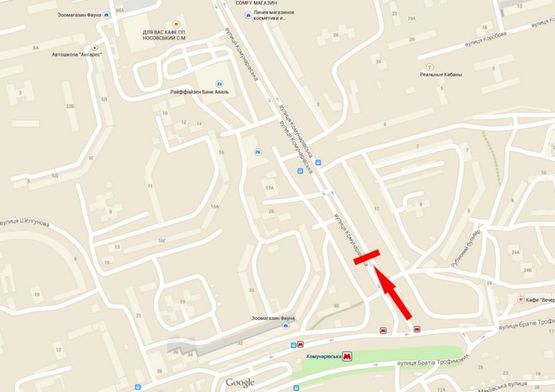 Схема рекламной плоскости по адресу вул. Юрія Кондратюка, 11, розподілювач, бул. Рубіновий/ул. Коммунаровская, 11, разделитель, бул. Рубиновый, McDonald's, станция метро Покровская, рынок