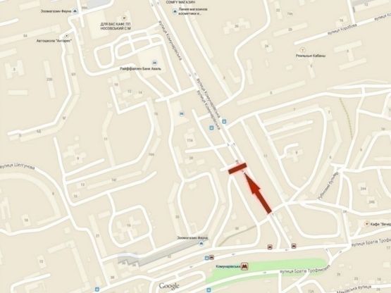 Схема рекламной плоскости по адресу вул. Юрія Кондратюка, 32/ул. Коммунаровская, 32, McDonald's, станция метро Покровская, рынок