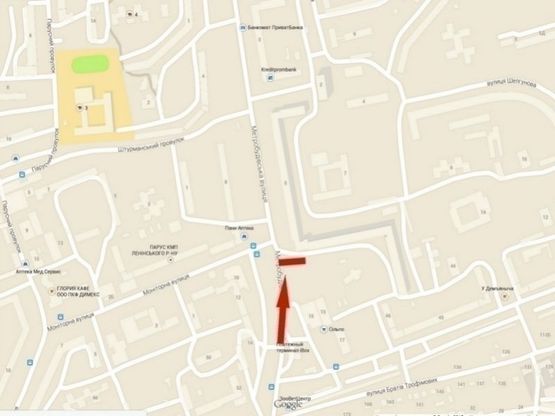 Схема рекламной плоскости по адресу вул. Метробудівська, 5, магазин "АТБ - маркет" /ул. Метростроевская, 5, пляж на Парусе, стоянка маршрутных такси, супермаркет АТБ, супермаркет Сильпо, Приватбанк, Автобанька, АЗС Юкон-сервис, рынок