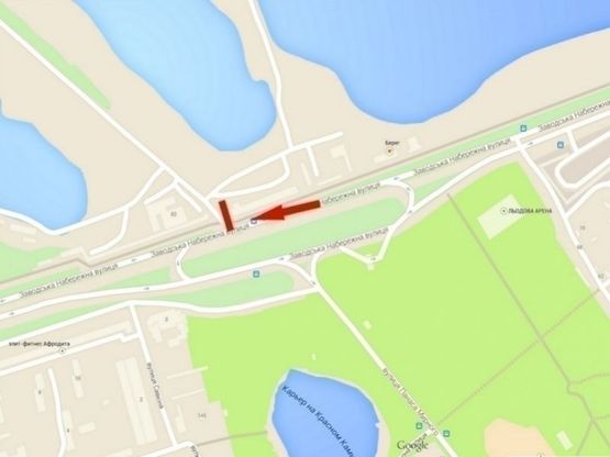 Схема рекламної площини за адресою ж/м Червоний Камінь,  вул.Наб.Заводська - кафе "Берег" /ж/м Красный Камень, ул.Наб.Заводская - кафе "Берег"