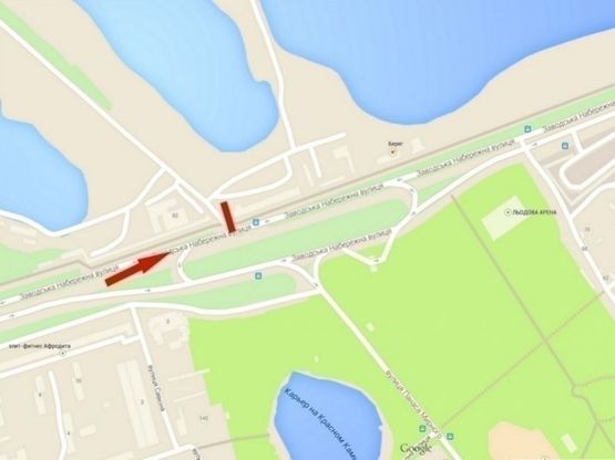 Схема рекламной плоскости по адресу ж/м Червоний Камінь, вул.Наб.Заводська - кафе "Берег" /ж/м Красный Камень , ул.Наб.Заводская - кафе "Берег" картинг центр Гараж
