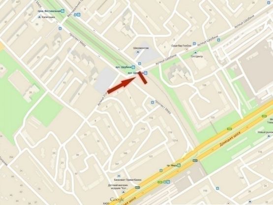 Схема рекламной плоскости по адресу пр-т. Миру - вул. Щербіни/пр. Мира - ул. Щербины, магазин "Фуршет", перед ТЦ Караван