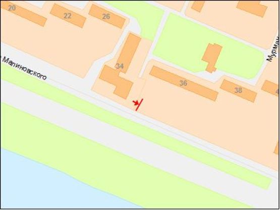 Схема рекламной плоскости по адресу вул.Малиновського, 34/ул.Малиновского, 34, рядом Центральный мост, ТЦ Вавилон, супермаркет Фоззи