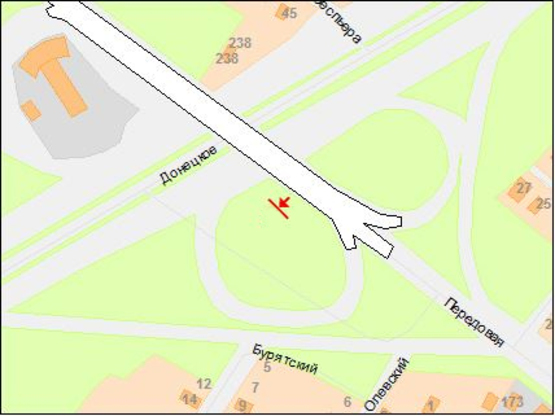 Схема рекламной плоскости по адресу Донецьке шосе - вул.Передова/Донецкое шоссе - ул.Передовая, транспортная развязка, поток движения на выезд из города, в стороны Полтавской трассы