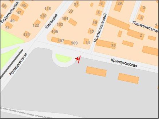 Схема рекламной плоскости по адресу вул.Криворожська, 107/ул.Криворожская, 109, поток движения к ул.Рабочая