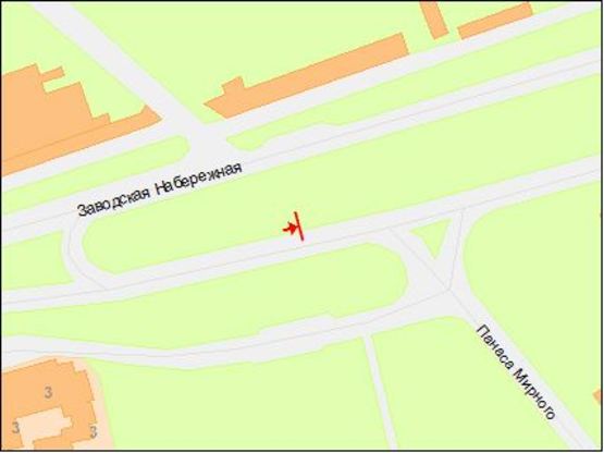 Схема рекламної площини за адресою вул.Наб.Заводська (р-н парка Леніна)/ул.Наб.Заводская (р-н парка Ленина), жм Красный Камень, светофор, Ледовая арена, поток движения к Кайдакскому мосту