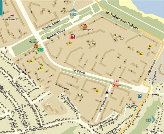 Схема рекламной плоскости по адресу пр.Героїв, 46/пр. Героев, 46 кондитерское кафе Фантазия