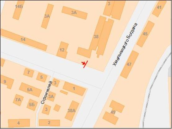 Схема рекламної площини за адресою вул.Будівельників, 1/ул.Строителей, 1 перед светофором, направление движения к пр.Б.Хмельницкого