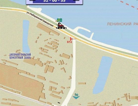 Схема рекламної площини за адресою вул.Наб.Заводська (Цементний завод)/ул.Наб.Заводская (Цементный завод), перекресток, светофор, большой поток движения к Кайдакскому мосту