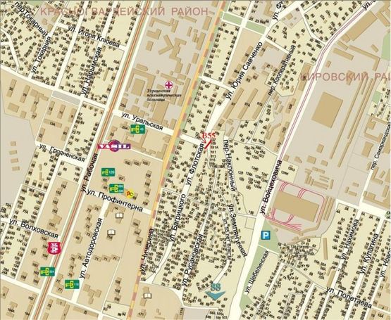 Схема рекламної площини за адресою вул.Ю.Савченка - вул.Уральска/ул.Ю.Савченко - ул.Уральская, хорошая обзорность плоскости, поток движения от ул.Рабочая