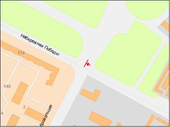 Схема рекламной плоскости по адресу вул.Наб.Перемоги, 134/ул.Наб.Победы, 134 перекресток с пер.Добровольцев