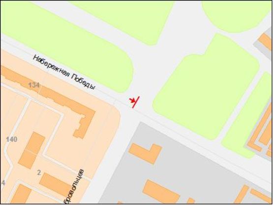 Схема рекламної площини за адресою вул.Наб.Перемоги, 134/ул.Наб.Победы, 134 перекресток с пер.Добровольцев