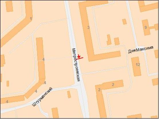 Схема рекламної площини за адресою ул.Метробудівська, 2/ул.Метростроевская, 2 пляж на Парусе, стоянка маршрутных такси, супермаркет АТБ, супермаркет Сильпо, Приватбанк, Автобанька, АЗС