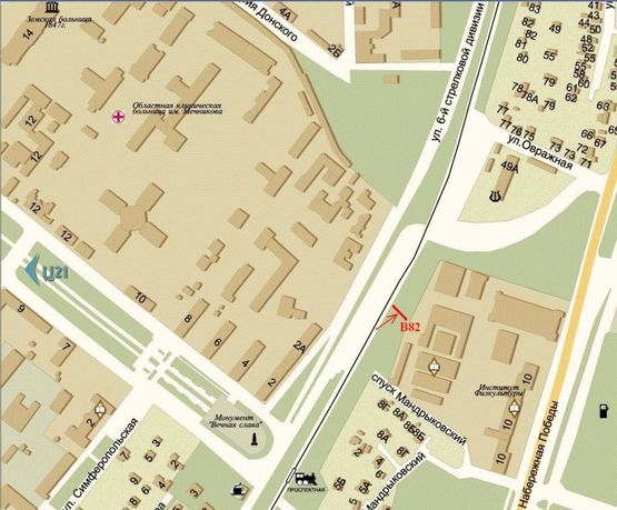 Схема рекламной плоскости по адресу вул.6-ї Стрілецької дивізії/ул.6-й стрелковой дивизии, центр города, рестораны, памятник Славы, панорамная площадка, поток движения на Набережную, большой поток транспорта