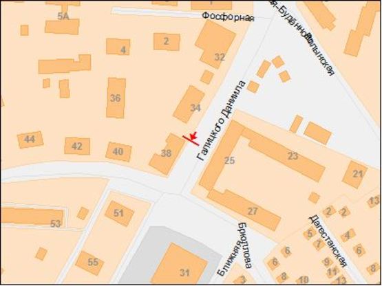 Схема рекламной плоскости по адресу вул.Данила Галицького, 38/ул.Буденного, 38 жм Западный