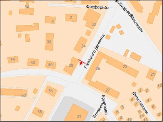 Схема рекламной плоскости по адресу вул.Данила Галицького, 38/ул.Буденного, 38 жм Западный