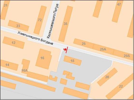 Схема рекламной плоскости по адресу пр.Б.Хмельницького - вул.Петра Калнышевського/ул.Богдана Хмельницкого-ул.Косиора, светофор, перекресток