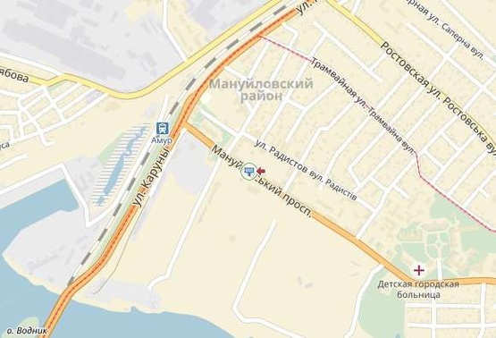 Схема рекламної площини за адресою пр. Мануйлівський, навпроти дому №5, в бік Старого моста, з центру/пр. Воронцова, напротив дома №5, в сторону Старого моста, из центра