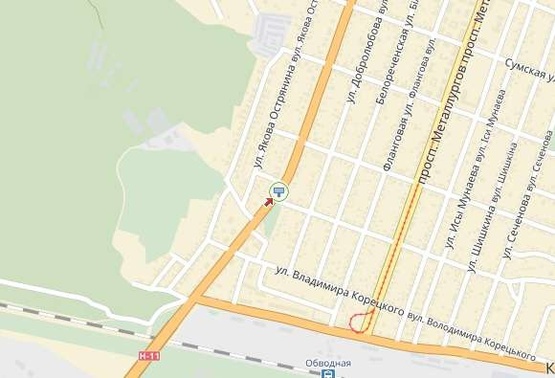 Схема рекламної площини за адресою вул. Київська, біля вул.Проектної, до центру/ул.Киевская, возле ул.Проектная, в центр