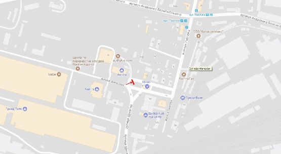 Схема рекламної площини за адресою вул. І. Езау, 10А, біля Автоцентру "Аэліта", з центру/ул. Булыгина 10А, возле Автоцентра Аэлита, из центра