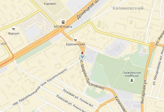 Схема рекламної площини за адресою вул. Марії Лисиченко, біля зупинки "Ринок Березинський", до центру/ул. Героев Гражданской войны, возле остановки "Рынок Березинский", в центр