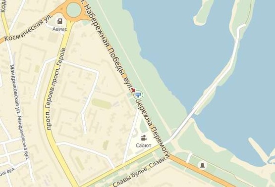 Схема рекламной плоскости по адресу вул. Набережна Перемоги, 120, кінотеатр "Салют", з центру/ул. Набережная Победы, 120, возле кинотетра "Салют", из центра