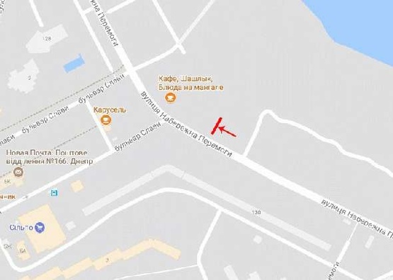 Схема рекламной плоскости по адресу вул. Набережна Перемоги, 130, кінотеатр "Салют", до центру/ул. Набережная Победы, 130, возле кинотетра "Салют", в центр