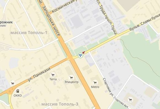 Схема рекламної площини за адресою вул. Панікахи, 1, біля АТБ-маркет, заїзд з Запорізького шосе, до центру/ул. Паникахи, 1, возле АТБ-маркет, въезд с Запорожского шоссе, в центр