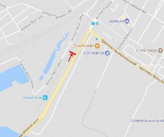 Схема рекламної площини за адресою пр. Мануйлівський, в'їзд на Амурський міст, з центру/пр. Воронцова, въезд на Амурский мост, из центра