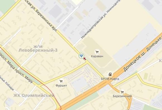 Схема рекламної площини за адресою вул. Березинська, 31, навпроти ТЦ "Караван", біля супермаркету "Олди"/ул. Березинская, 31, напротив ТЦ "Караван", возле супермаркета "Олди"