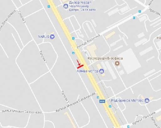 Схема рекламной плоскости по адресу Запорізьке шосе, навпроти автосалону Тойота та МЦ "Biennale"/Запорожское шоссе, напротив автосалона Тойота и МЦ Биеннале
