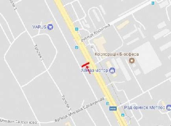 Схема рекламной плоскости по адресу Запорізьке шосе, навпроти автосалону Тойота та МЦ "Biennale"/Запорожское шоссе, напротив автосалона Тойота и МЦ Биеннале