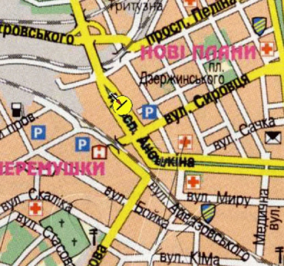 Схема рекламной плоскости по адресу пр. Аношкіна -перетин з пр. Т.Шевченко, з'їзд з Лівобережного мосту, біля кафе Сафран, в центр/пр-т Аношкина , пересечение с ул.Сыровца, съезд с Левобережного моста, возле кафе Сафран, в центр