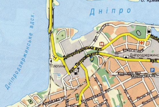 Схема рекламной плоскости по адресу Гребля, біля Дніпродзержинської ГЕС, в'їзд, з центру/Плотина, возле Днепродзержинской ГЭС, съезд на Днепрострой, в центр