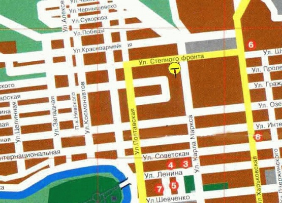 Схема рекламної площини за адресою вул. Центральна, біля вул. Степового Фронту, "КАПИ", з центру/Центральная ул., возле ул.Степного Фронта, "КАПИ", из центра