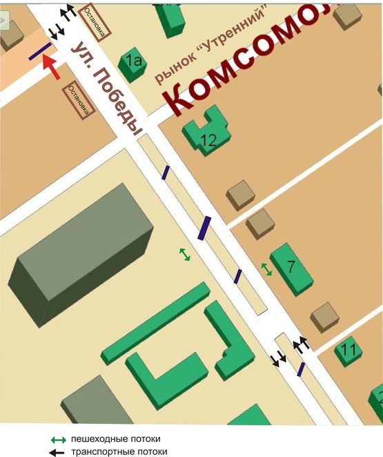 Схема рекламной плоскости по адресу ул.Победы, остановка "рынок Утренний", №25-Б