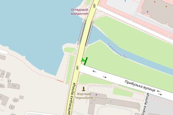 Схема рекламной плоскости по адресу Прибузька вул. - Кам`янецька вул. - Степана Бандери вул. (Маршала Рибалка вул.)