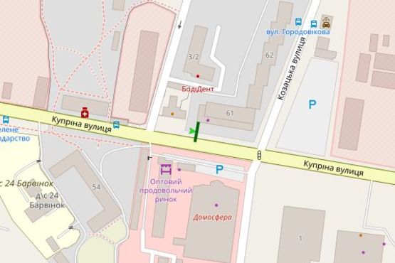 Схема рекламної площини за адресою Купріна вул. - Козацька вул.