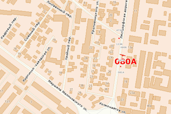 Схема рекламної площини за адресою Люстдорфская дор., 13 - ул. Бреуса