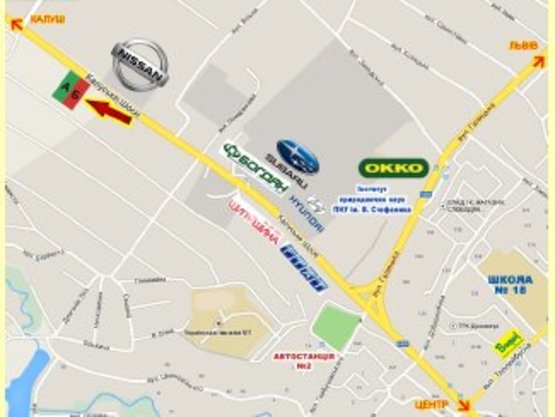 Схема рекламной плоскости по адресу Калуське шосе (перед знаком Івано-Франківськ) навпроти Nissan