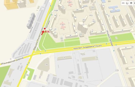 Схема рекламной плоскости по адресу просп. Маршала Жукова (напротив дома 91) на разделителе