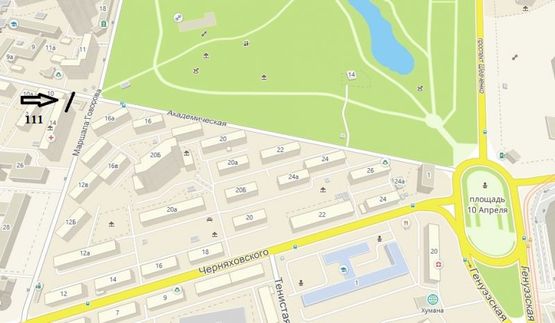 Схема рекламної площини за адресою ул. Черняховского, 3  -  ул. Шовкуненко