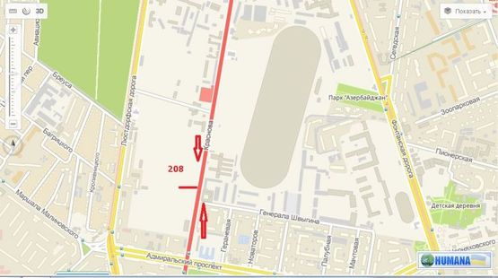 Схема рекламной плоскости по адресу ул. Краснова, 2а - ул. Генерала Швыгина (напротив)